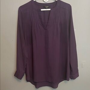 Simply Vera Vera Wang Deep Purple Blouse Pleated Size MD Roll/Long Sleeve Office